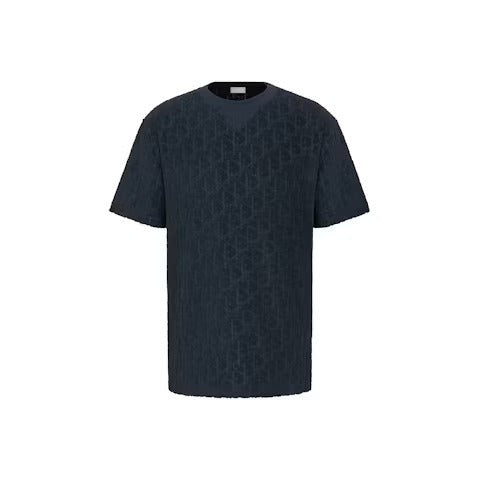 Dior Oversized Oblique T-Shirt Navy Blue Terry Cotton Jacquard