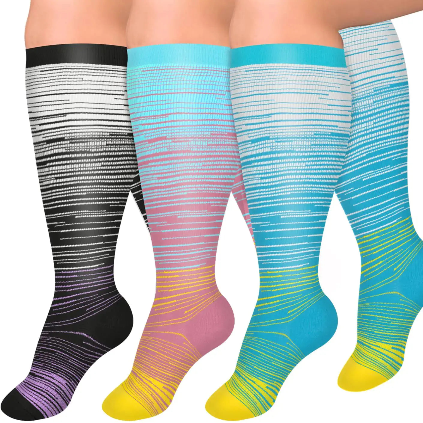 Diu Life 3 Pairs Plus Size Compression Socks for Women and Men