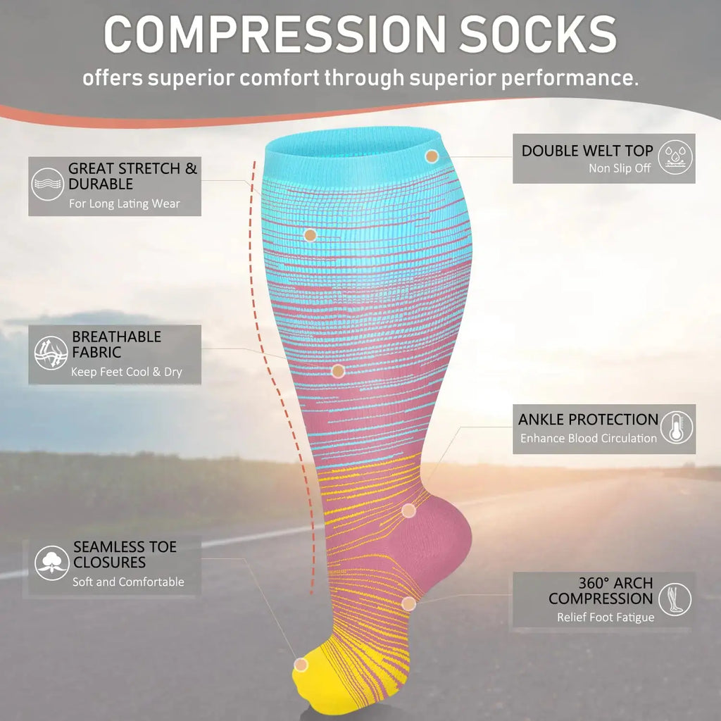 Diu Life 3 Pairs Plus Size Compression Socks for Women and Men