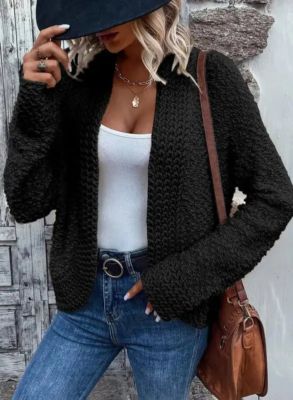 Dokotoo 2024 Women's Black Long Sleeve Chunky Knit Cardigan
