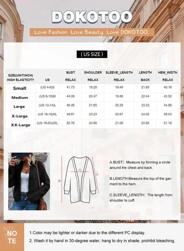 Dokotoo 2024 Women's Black Long Sleeve Chunky Knit Cardigan