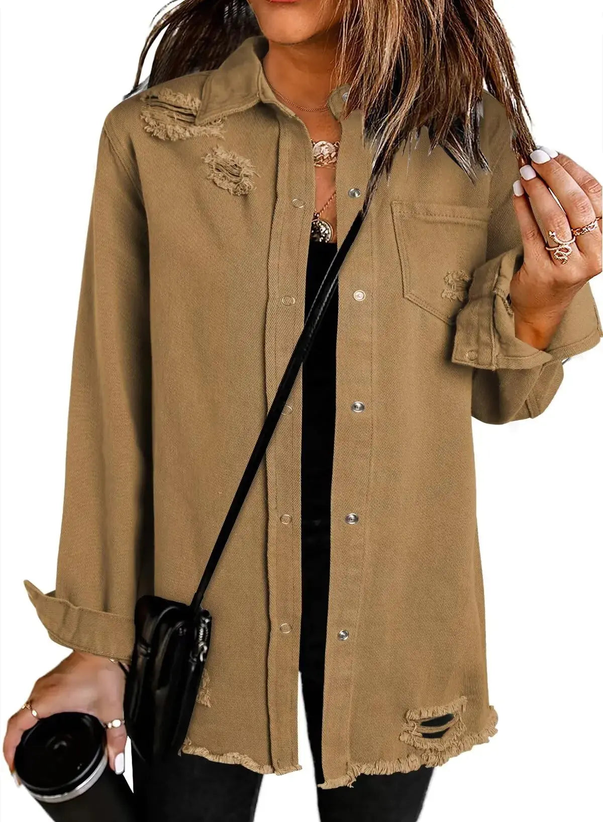 Dokotoo Casual Oversized Denim Boyfriend Jacket XL Brown