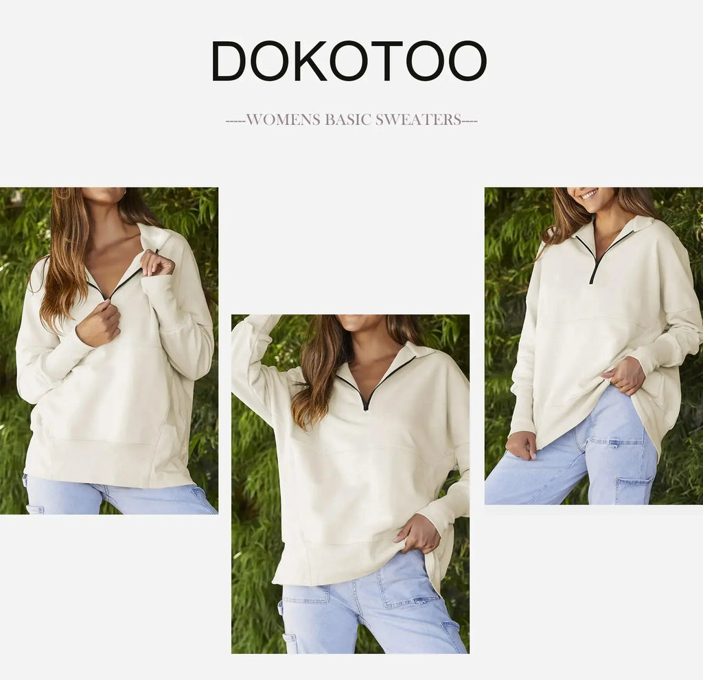 Dokotoo Women's Casual Oversized Half Zip Sweatshirt With Pockets