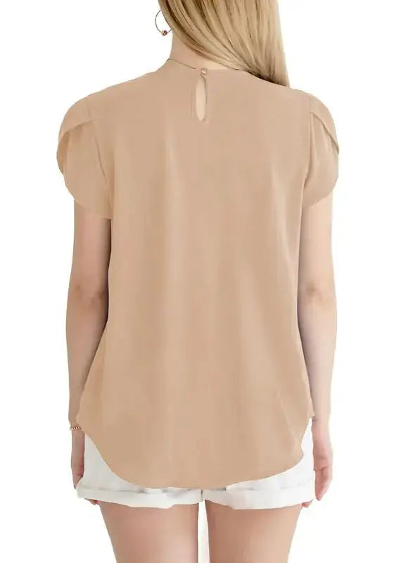 Dokotoo Women's Casual Round Neck Basic Pleated Tops | Short Sleeve Loose Fit Curved Keyhole Back