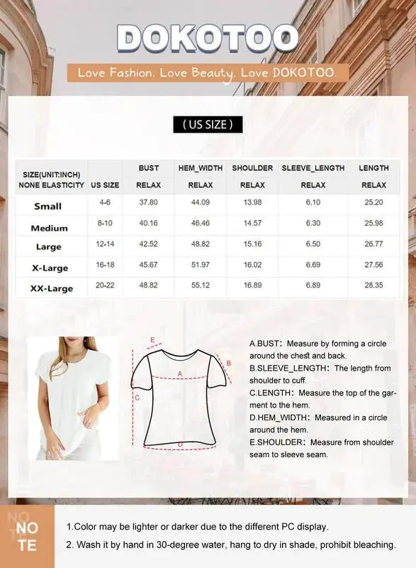 Dokotoo Women's Casual Round Neck Basic Pleated Tops | Short Sleeve Loose Fit Curved Keyhole Back