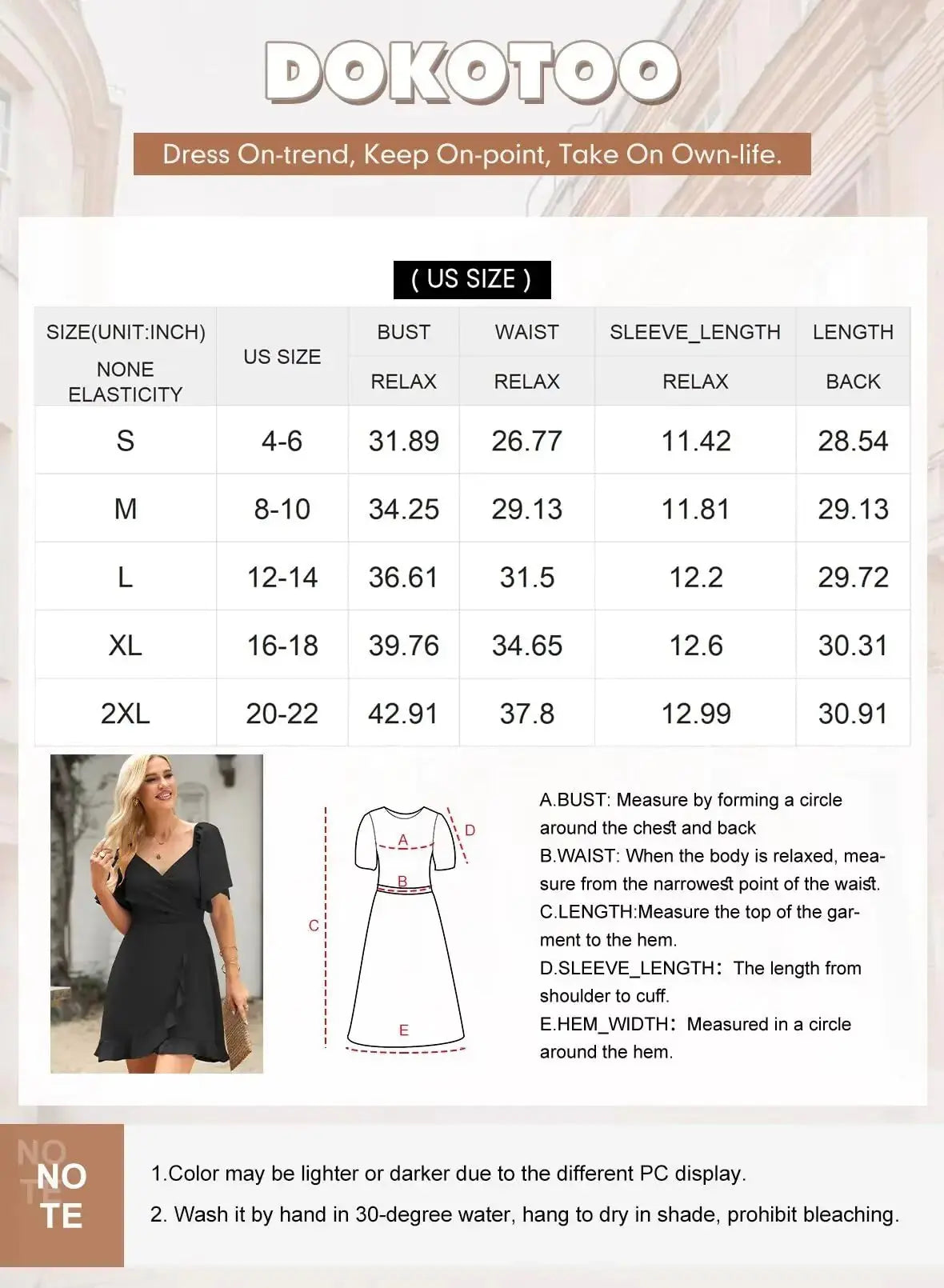 Dokotoo Women's Wrap V Neck Short Flared Sleeve Wedding Guest Dress