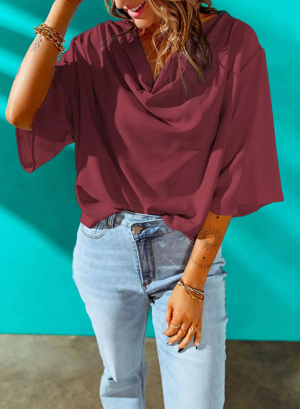 Dokotoo Womens Blouses and Tops - Short Sleeve Chiffon Shirts and Tops - Red