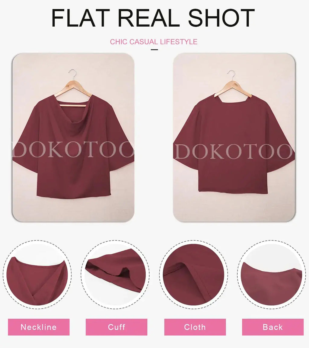 Dokotoo Womens Blouses and Tops - Short Sleeve Chiffon Shirts and Tops - Red