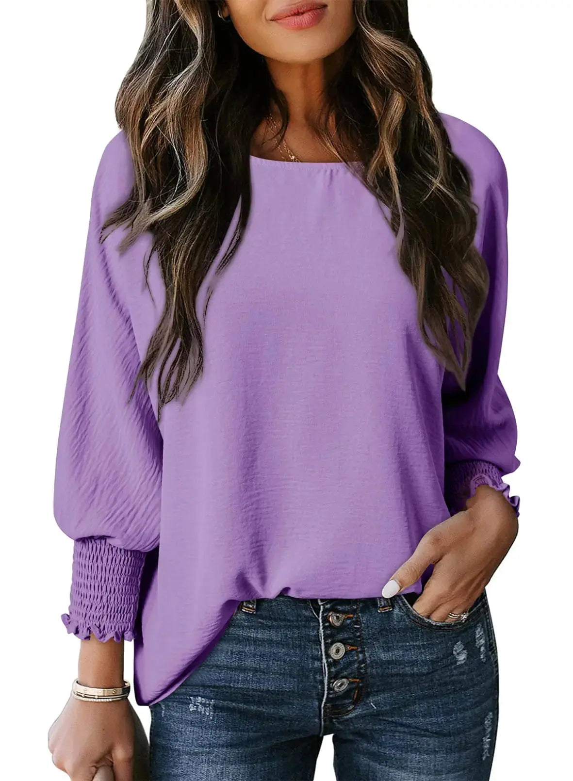 Dokotoo Womens Purple Dressy Casual Tops Business Work Blouse | V Neck T-Shirts Loose Fit