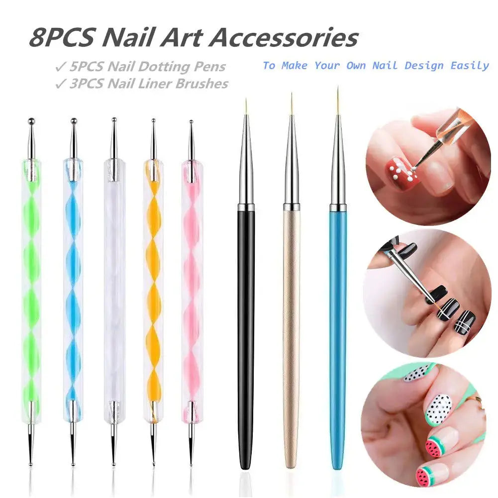 Dotting Pens With Nail Painting Brushes - Nail Art Design Tools