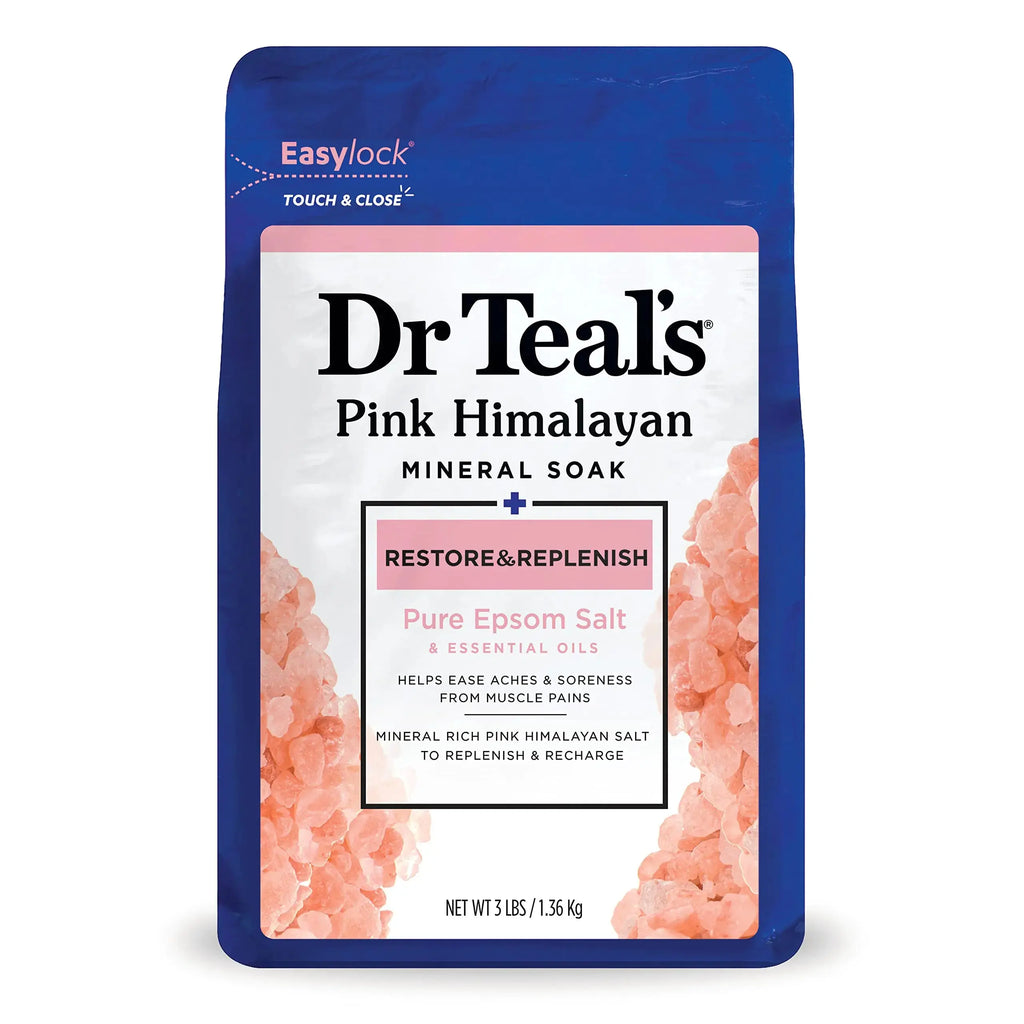 Dr Teal's Salt Soak with Pure Epsom Salt, Restore & Replenish with Pink Himalayan Mineral, 3 lbs