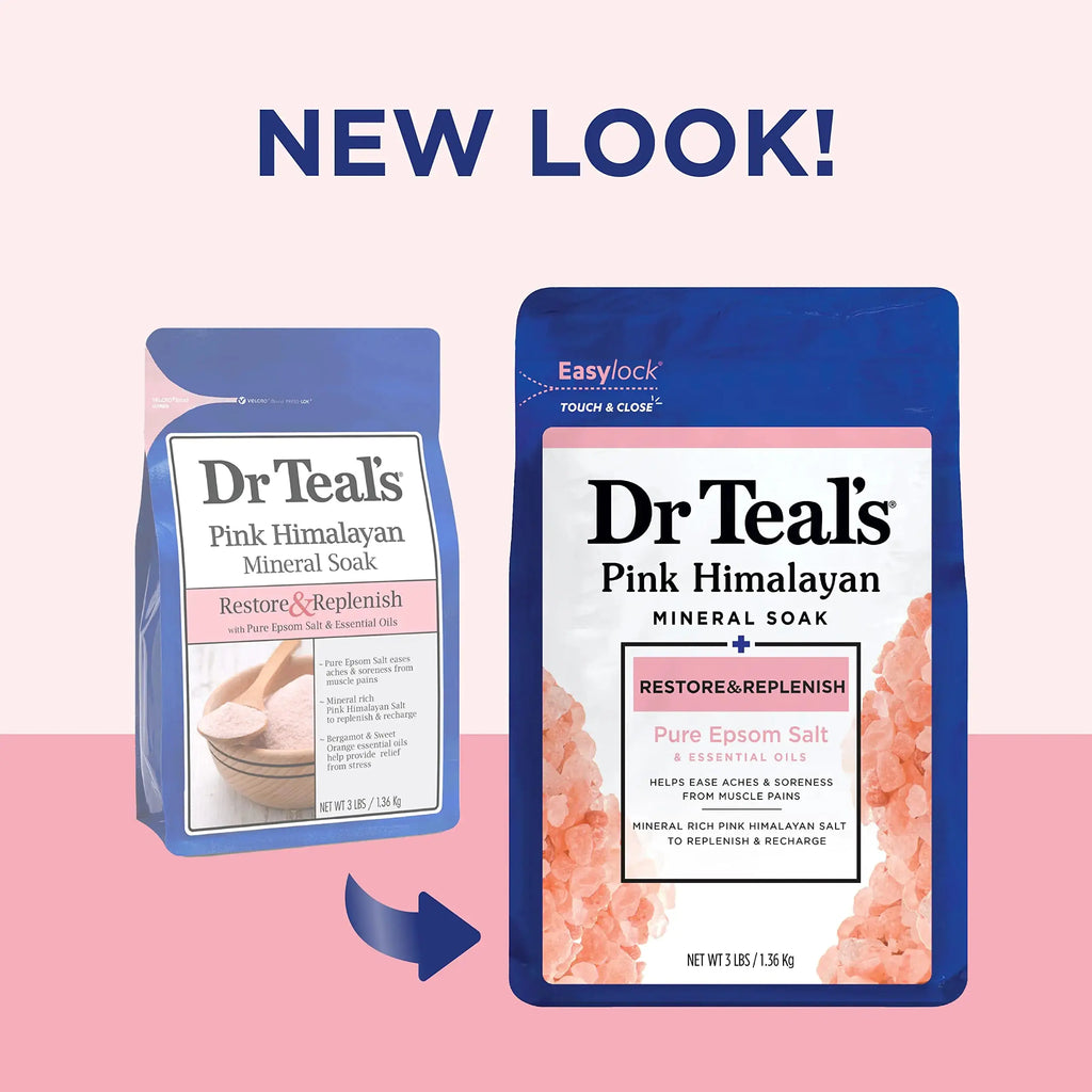 Dr Teal's Salt Soak with Pure Epsom Salt, Restore & Replenish with Pink Himalayan Mineral, 3 lbs