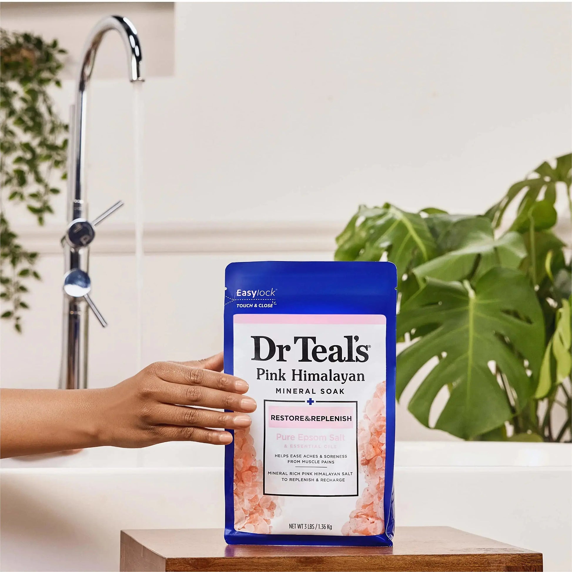 Dr Teal's Salt Soak with Pure Epsom Salt, Restore & Replenish with Pink Himalayan Mineral, 3 lbs