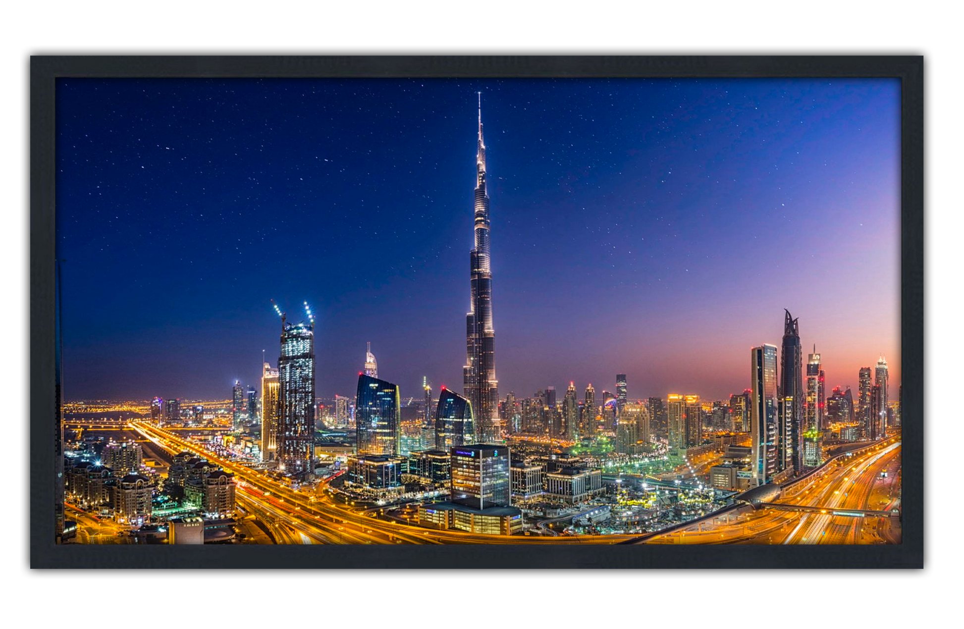 Professionally Framed Dubai Burj Khalifa Skyline High-Resolution Panoramic Photo 12x22 Wall Art