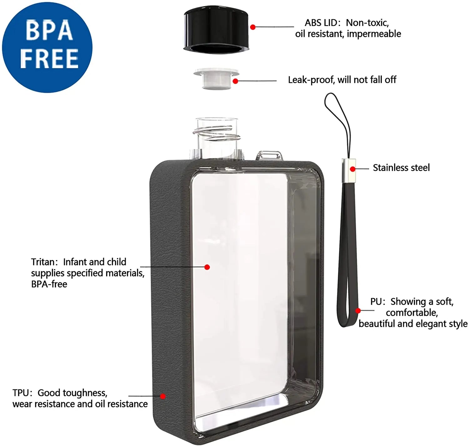 Durable And BPA-Free 380 ML Flat Water Bottle