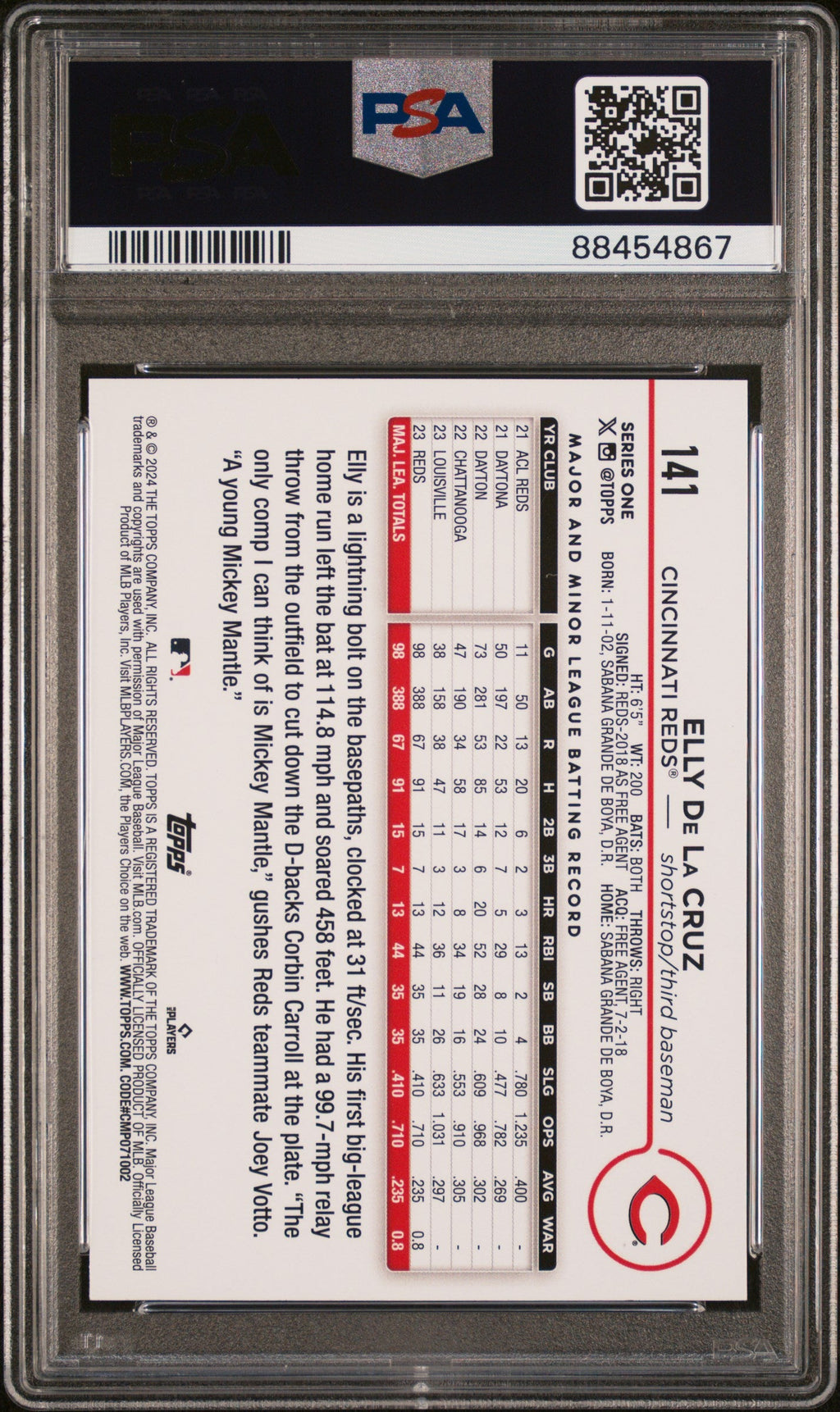 Graded 2024 Topps Elly De La Cruz #141 Rookie RC Baseball Card PSA 10 Gem Mint