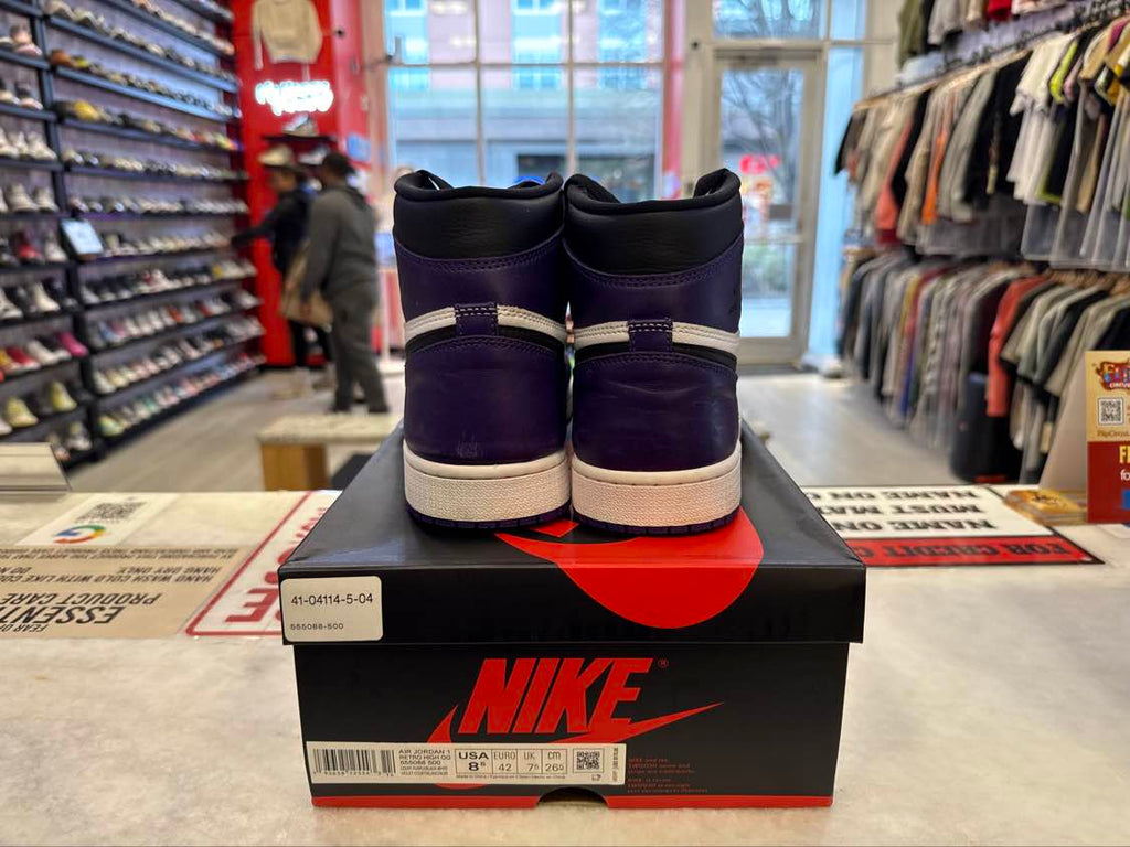 PRE OWNED Jordan 1 Retro High Court Purple White "8.5 M"