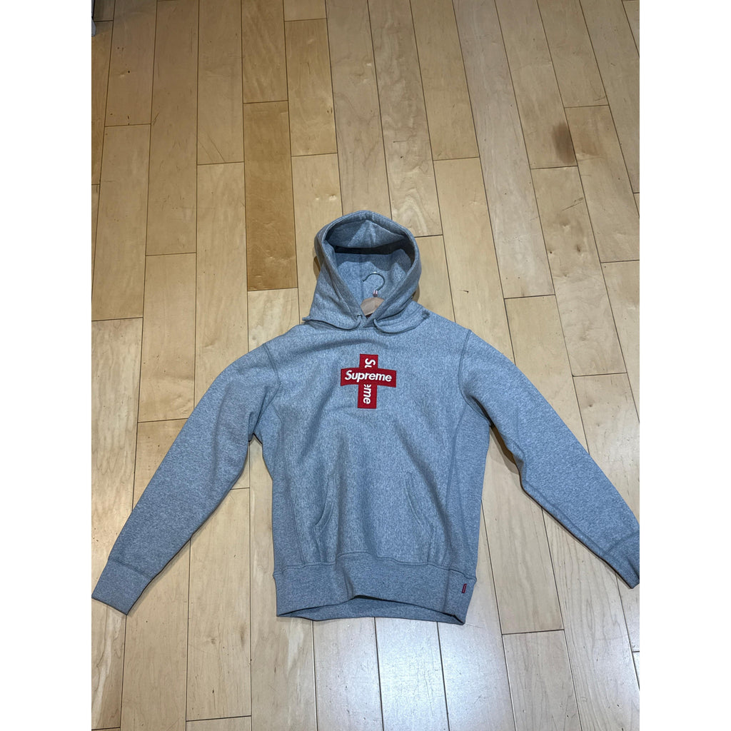 PRE OWNED Supreme Cross Box Logo Hooded Sweatshirt Heather Grey