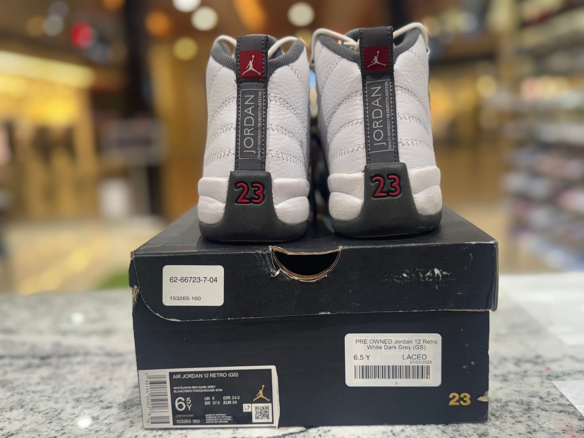 PRE OWNED Jordan 12 Retro White Dark Grey (GS)