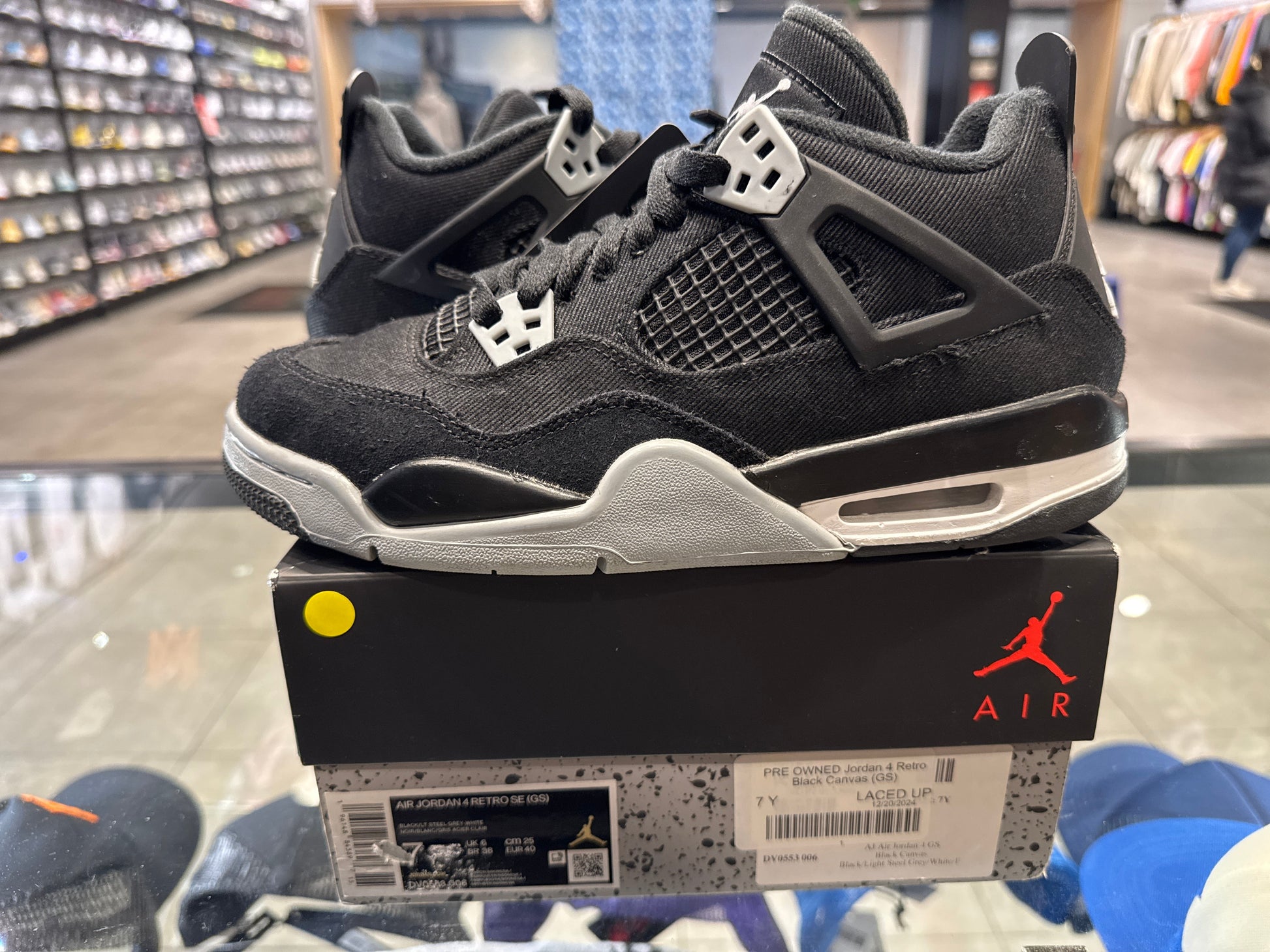 PRE OWNED Jordan 4 Retro Black Canvas (GS)