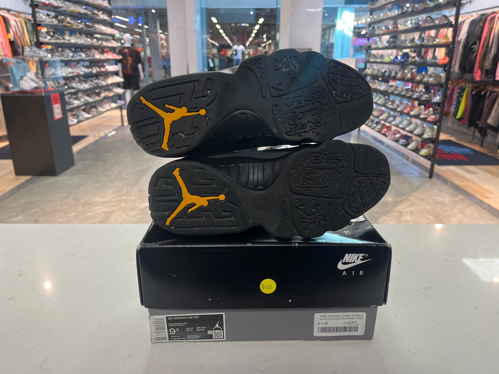 PRE OWNED Jordan 9 Retro Dark Charcoal University Gold