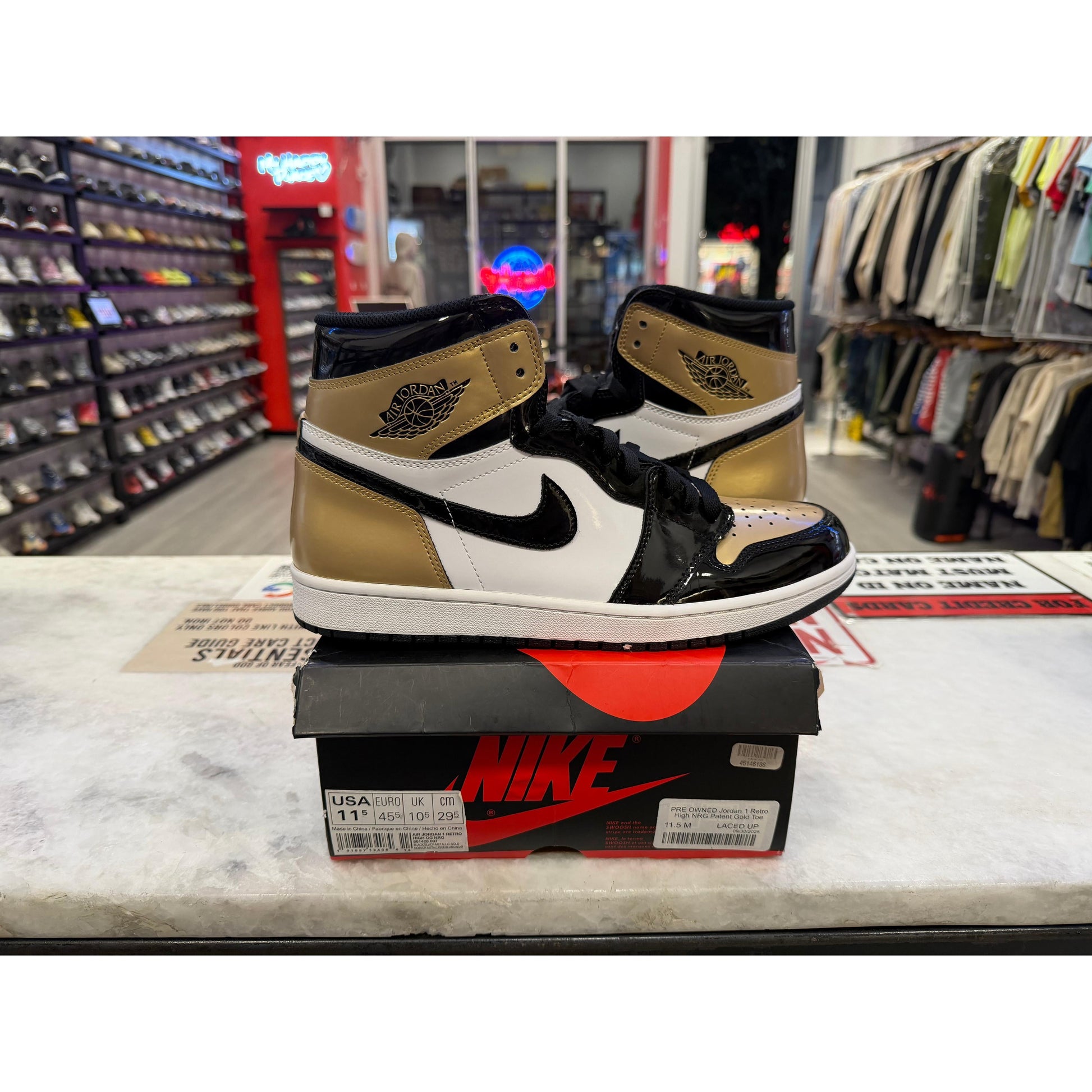 PRE OWNED Jordan 1 Retro High NRG Patent Gold Toe