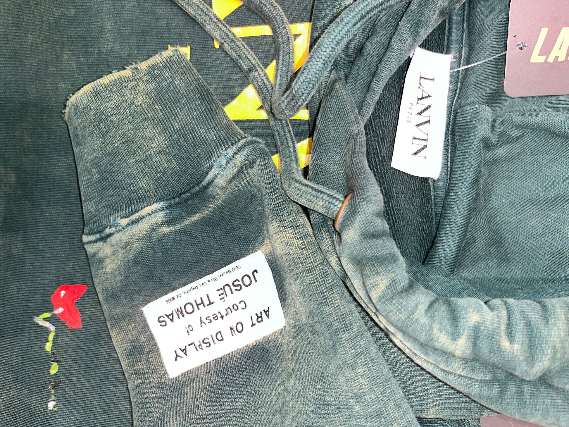 PRE OWNED Lanvin x Gallery Dept. Logo Hoodie With A Worn Effect And Paint Marks Green