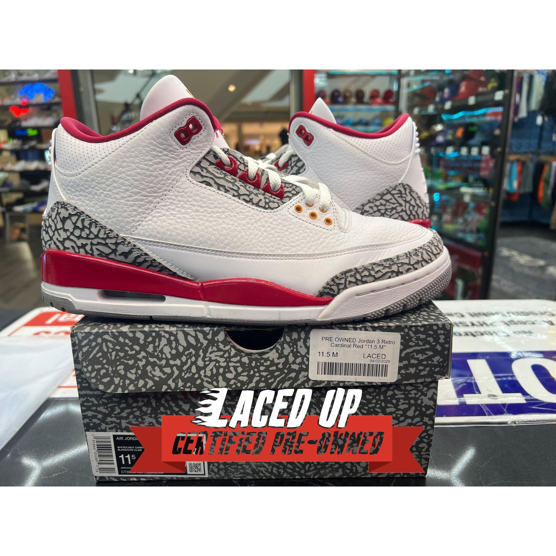 PRE OWNED Jordan 3 Retro Cardinal Red