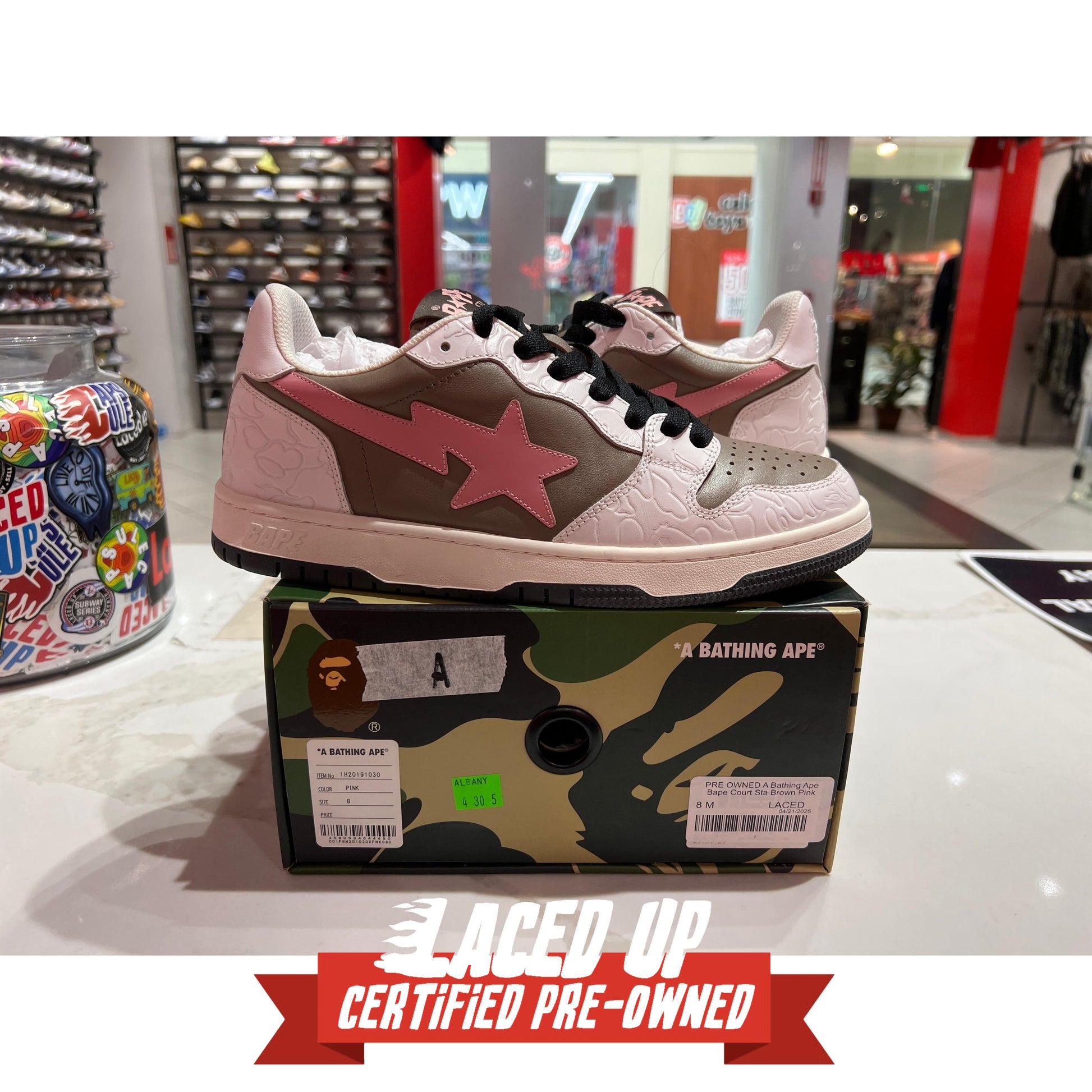 PRE OWNED A Bathing Ape Bape Court Sta Brown Pink