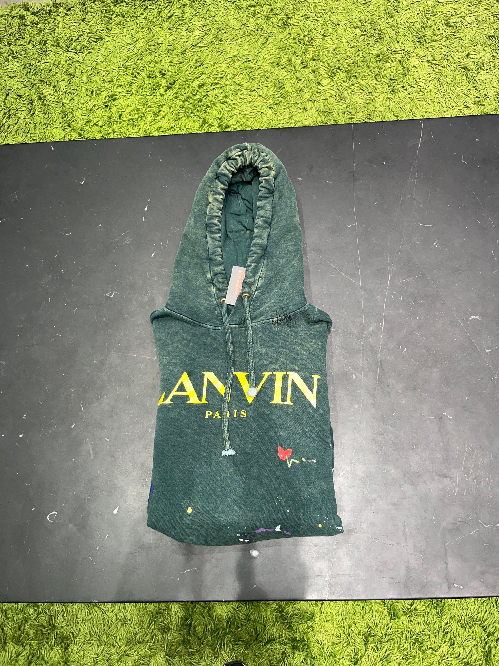 PRE OWNED Lanvin x Gallery Dept. Logo Hoodie With A Worn Effect And Paint Marks Green