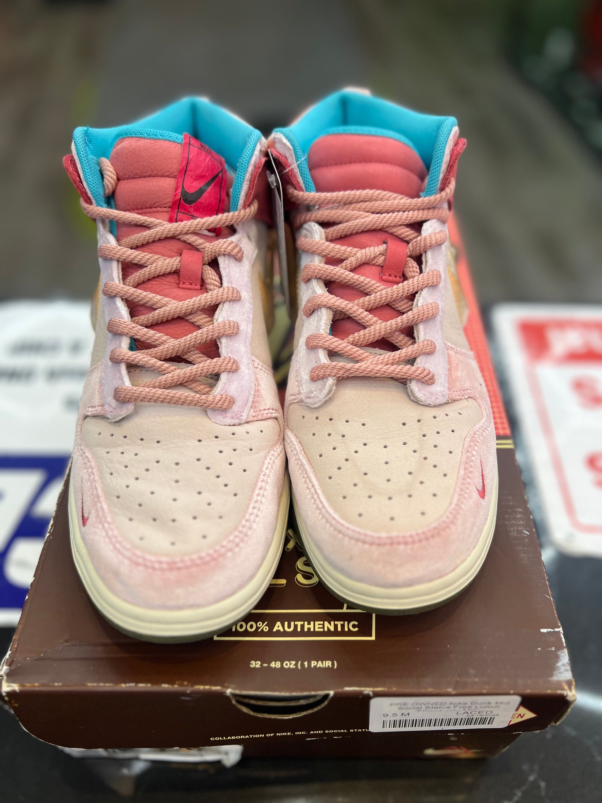 PRE OWNED Nike Dunk Mid Social Status Free Lunch Strawberry Milk