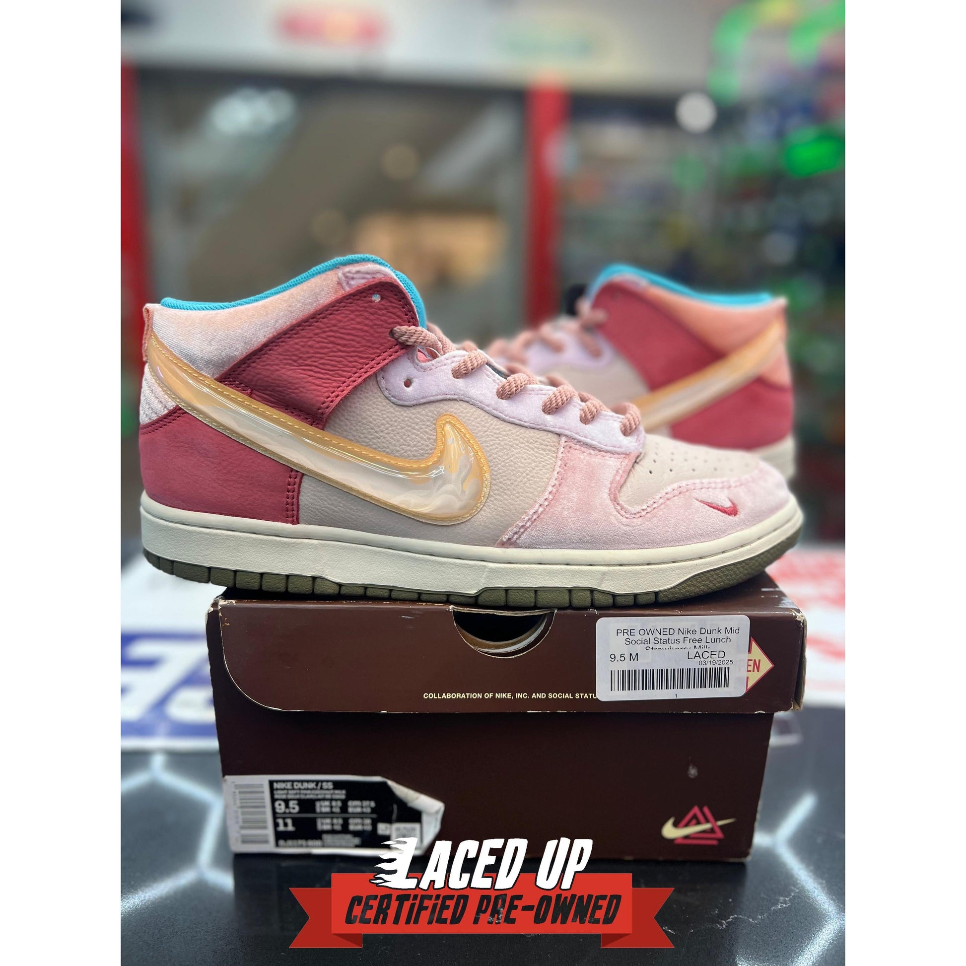 PRE OWNED Nike Dunk Mid Social Status Free Lunch Strawberry Milk