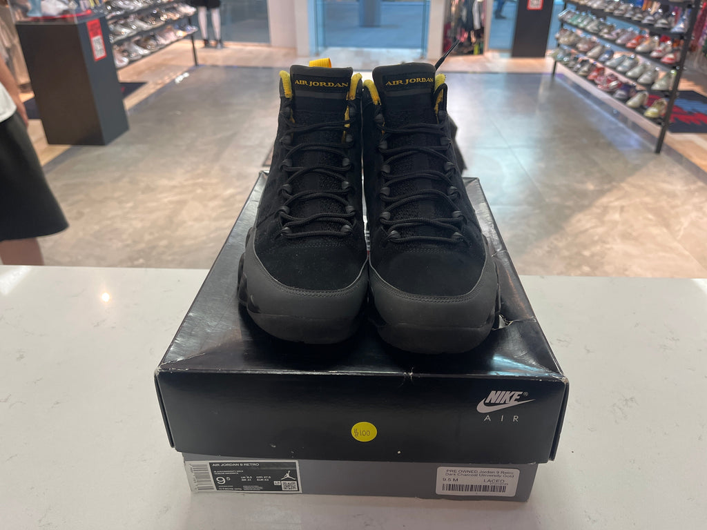 PRE OWNED Jordan 9 Retro Dark Charcoal University Gold