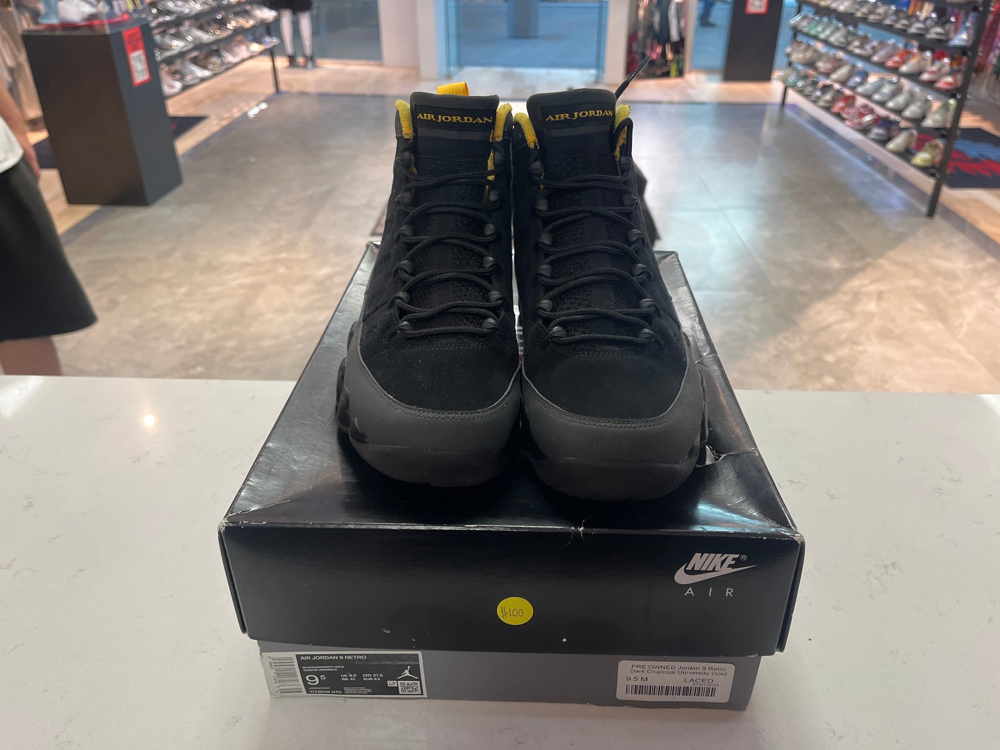 PRE OWNED Jordan 9 Retro Dark Charcoal University Gold