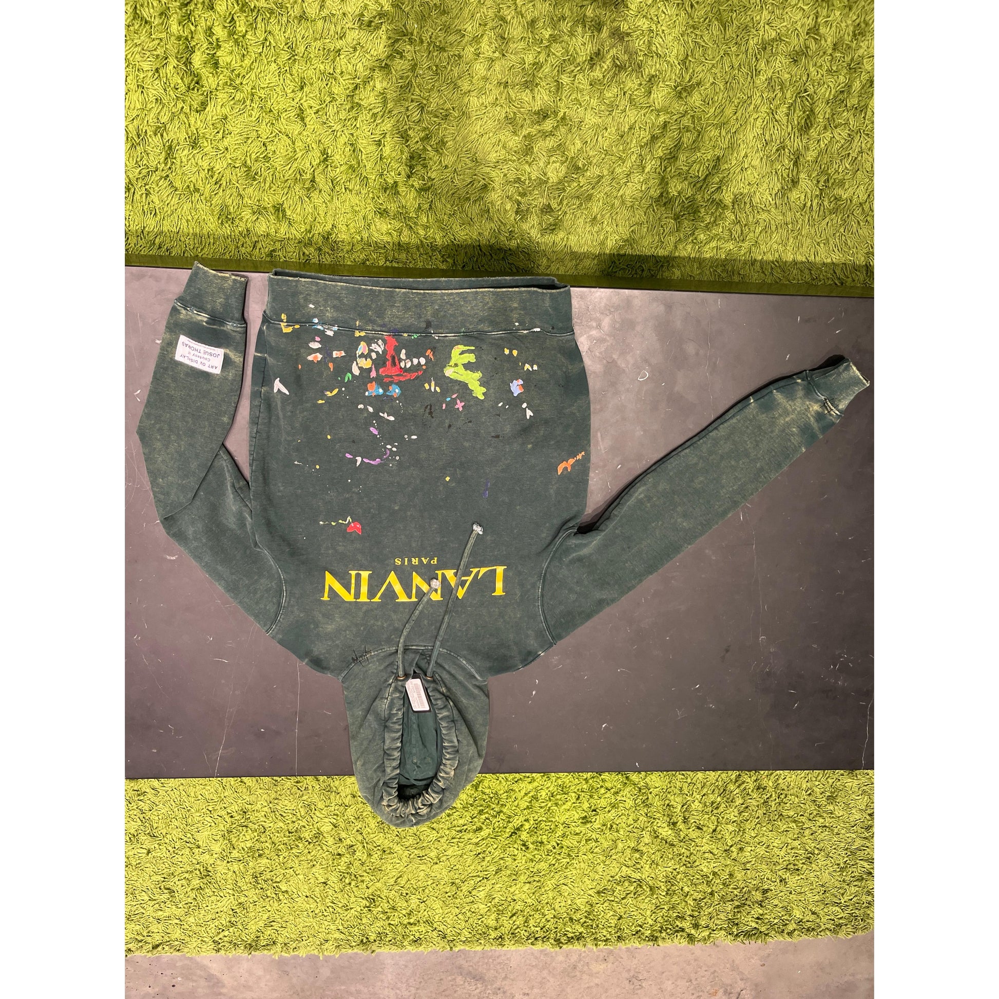PRE OWNED Lanvin x Gallery Dept. Logo Hoodie With A Worn Effect And Paint Marks Green