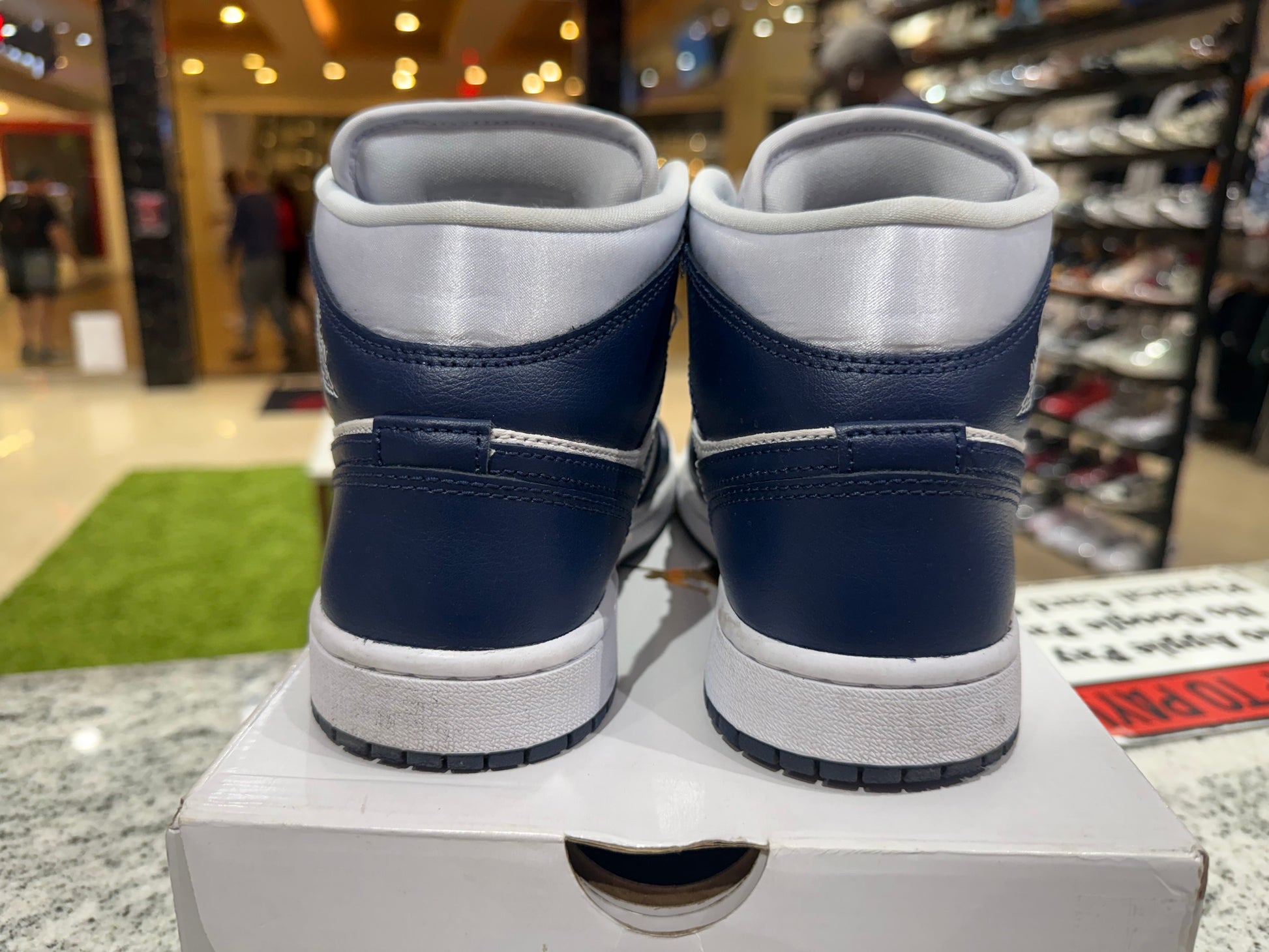 PRE OWNED Jordan 1 Mid Football Grey White Midnight Navy (Women's)