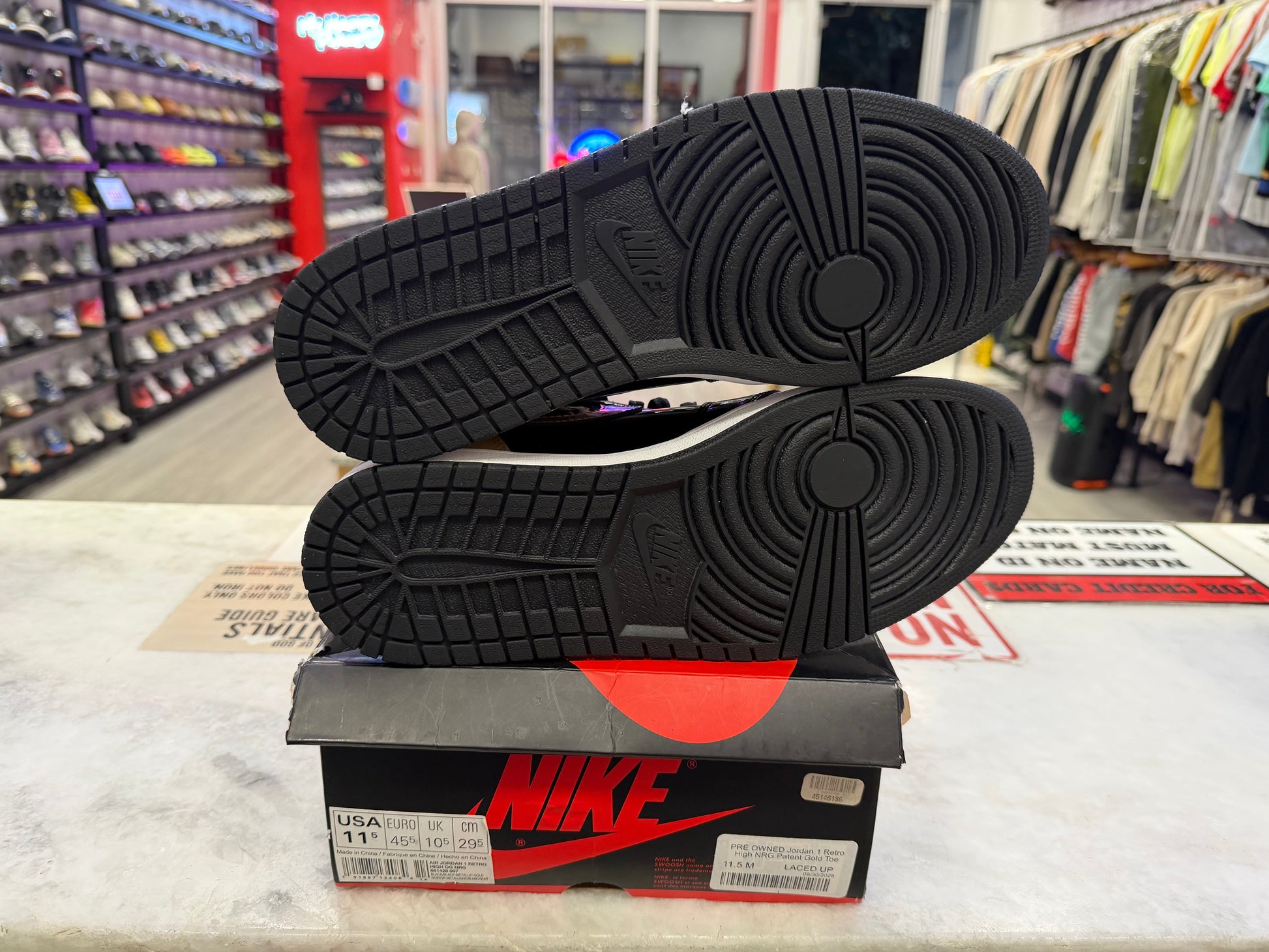 PRE OWNED Jordan 1 Retro High NRG Patent Gold Toe