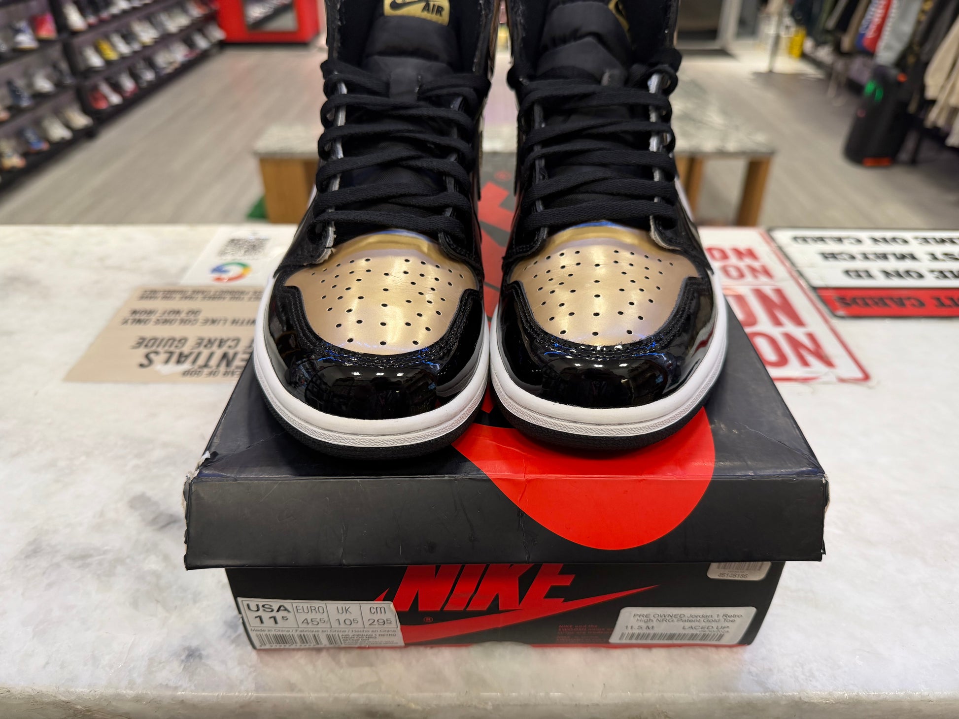 PRE OWNED Jordan 1 Retro High NRG Patent Gold Toe