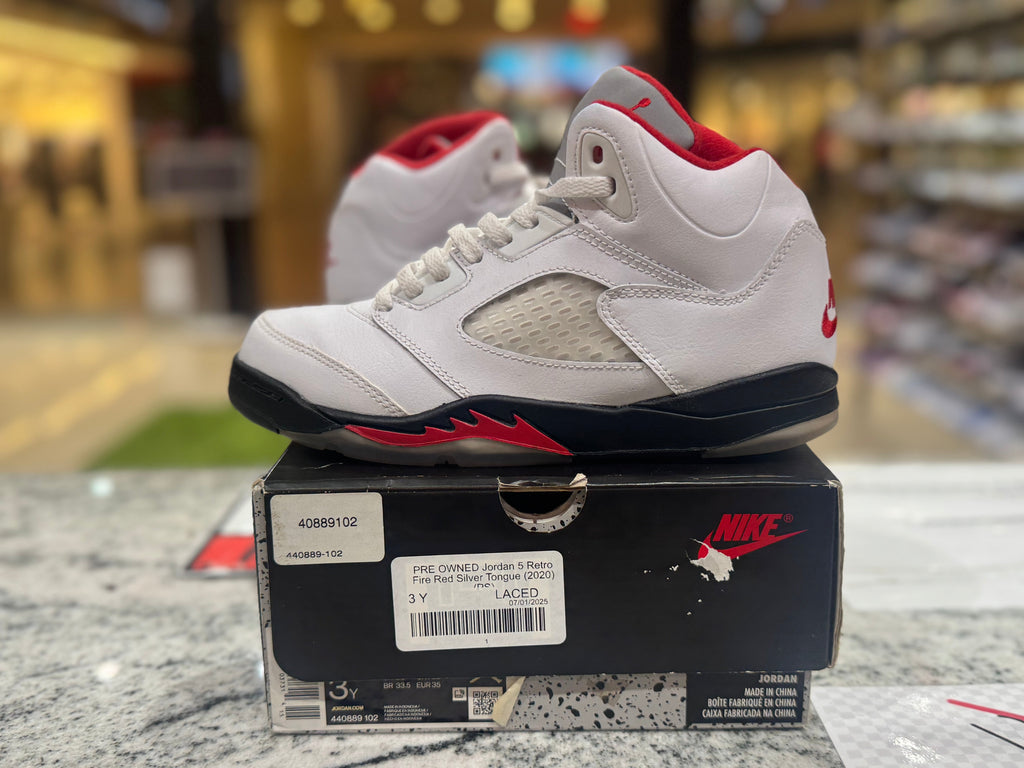 PRE OWNED Jordan 5 Retro Fire Red Silver Tongue (2020) (PS)