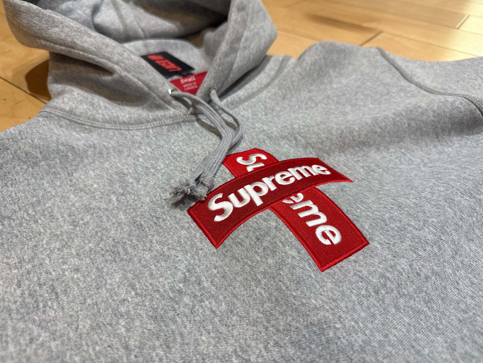 PRE OWNED Supreme Cross Box Logo Hooded Sweatshirt Heather Grey