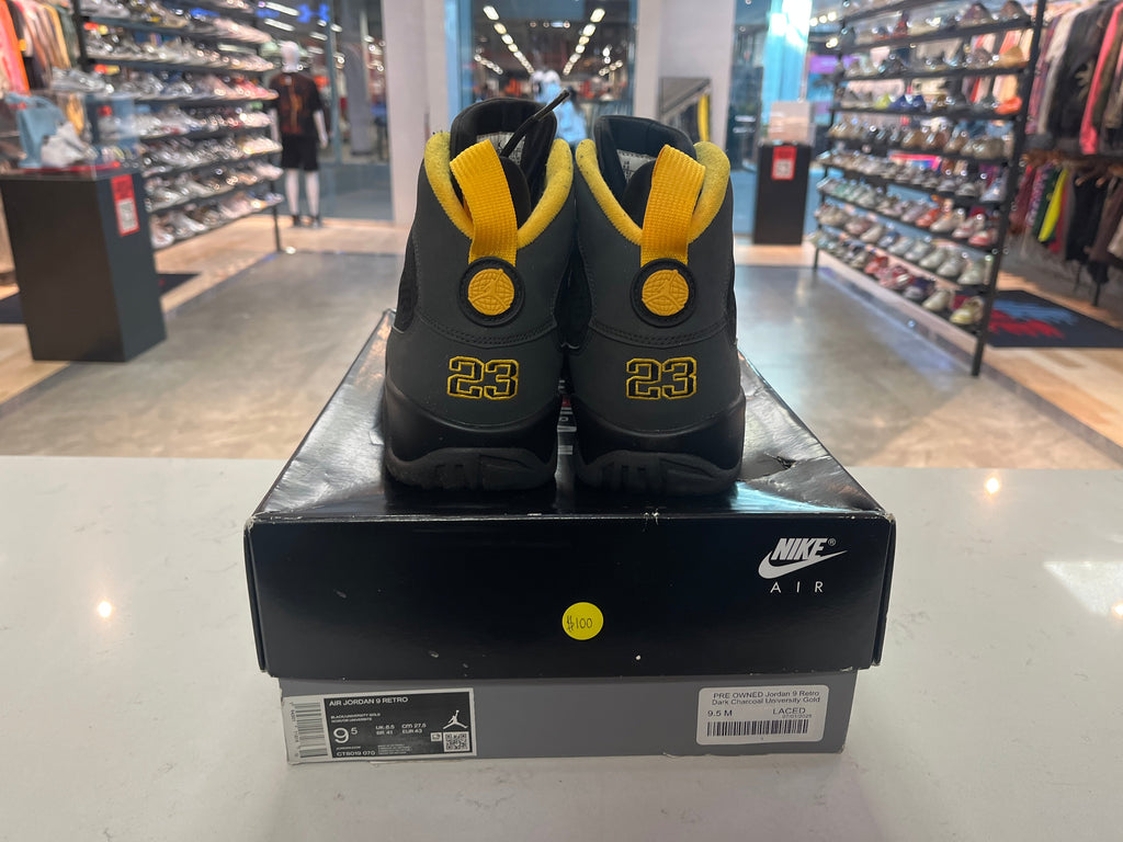 PRE OWNED Jordan 9 Retro Dark Charcoal University Gold