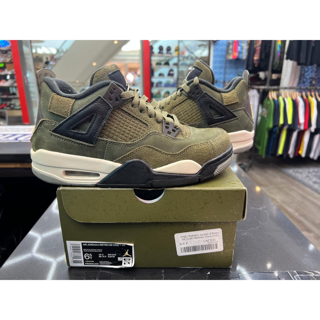 PRE OWNED Jordan 4 Retro SE Craft Medium Olive (GS)