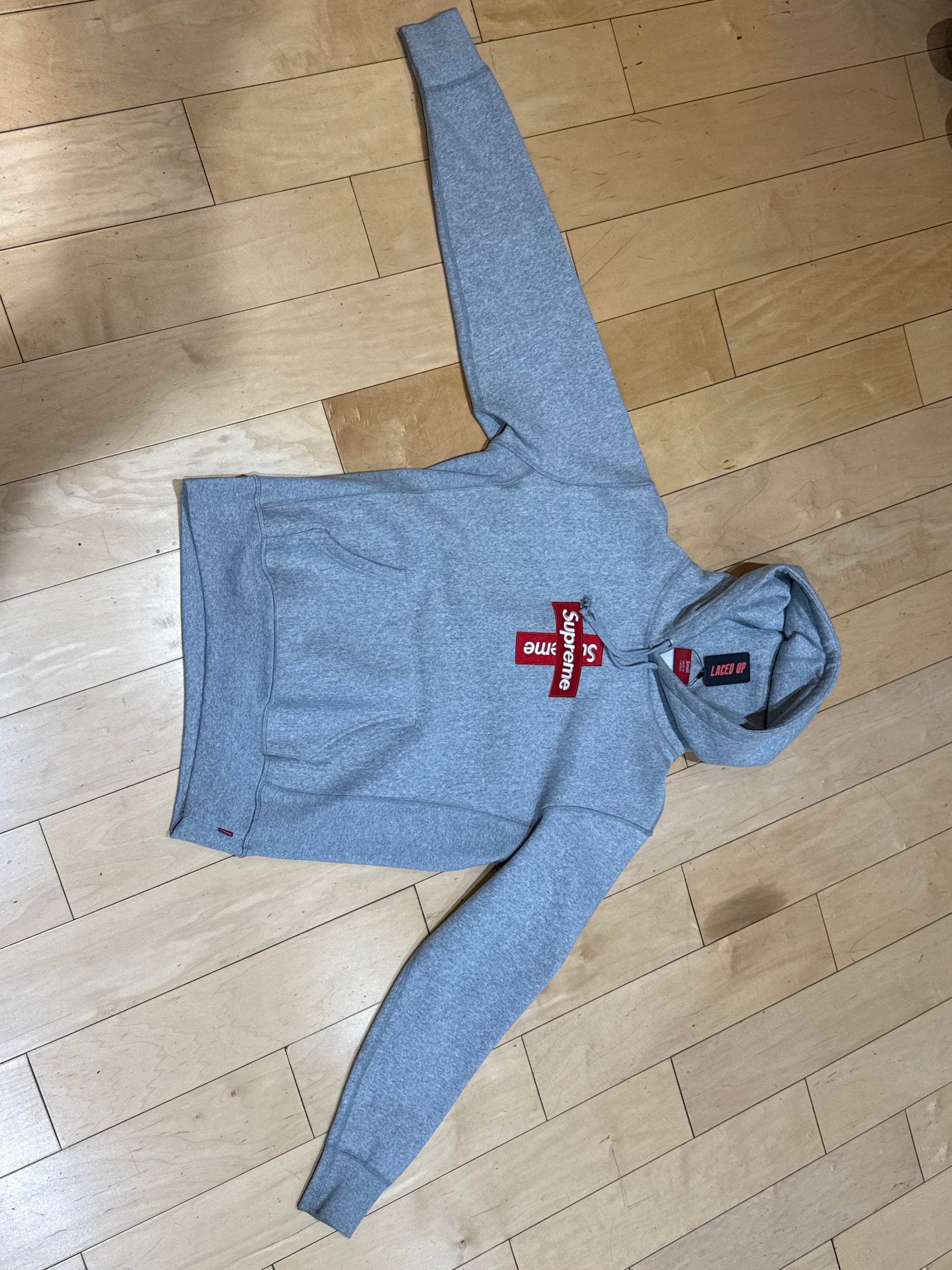 PRE OWNED Supreme Cross Box Logo Hooded Sweatshirt Heather Grey