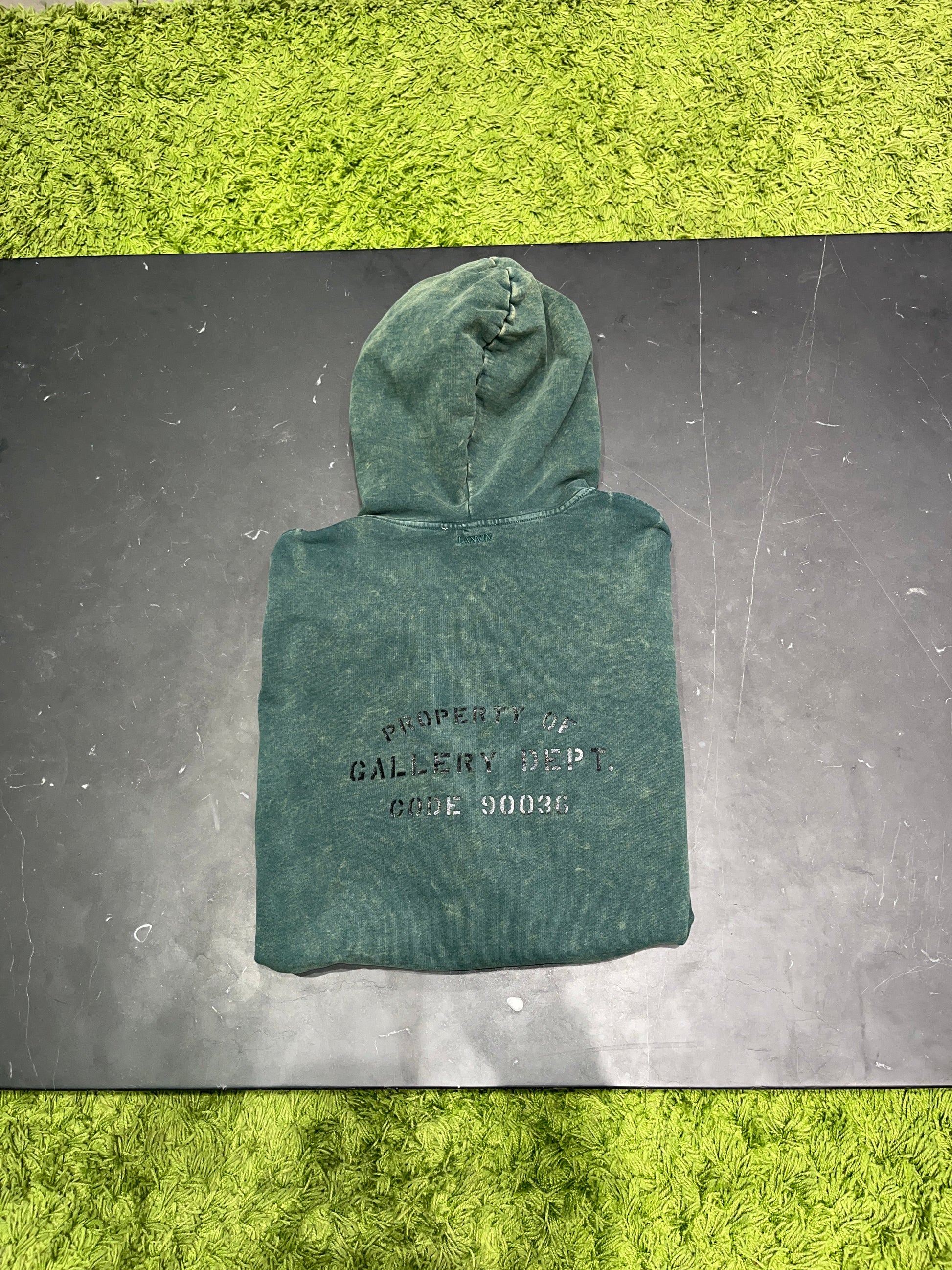 PRE OWNED Lanvin x Gallery Dept. Logo Hoodie With A Worn Effect And Paint Marks Green