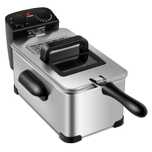 3.2 Quart Electric Stainless Steel Deep Fryer with Timer-Black