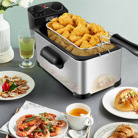 3.2 Quart Electric Stainless Steel Deep Fryer with Timer-Black