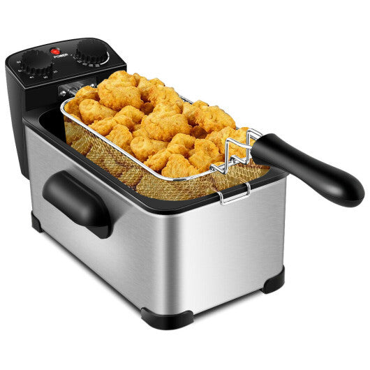 3.2 Quart Electric Stainless Steel Deep Fryer with Timer-Black