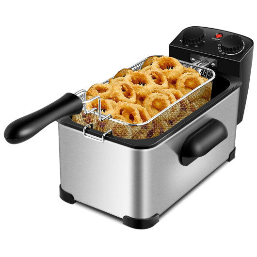 3.2 Quart Electric Stainless Steel Deep Fryer with Timer-Black