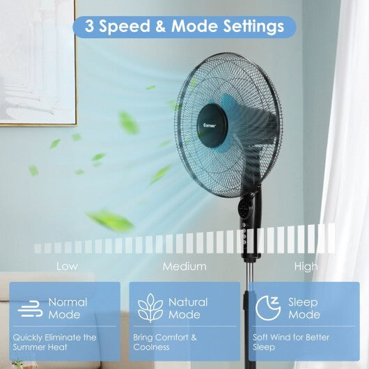 16 Inches Adjustable Height Fan with Quiet Oscillating Stand for Home and Office