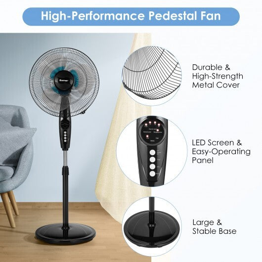 16 Inches Adjustable Height Fan with Quiet Oscillating Stand for Home and Office